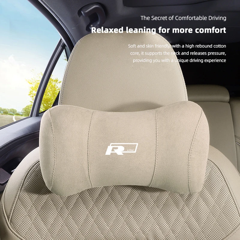 Car Suede Headrest Suede Memory Cotton Neck Pillow For Volkswagen Golf Amarok T5 Phaeton Passat b6 Teramont Polo Car Accessories