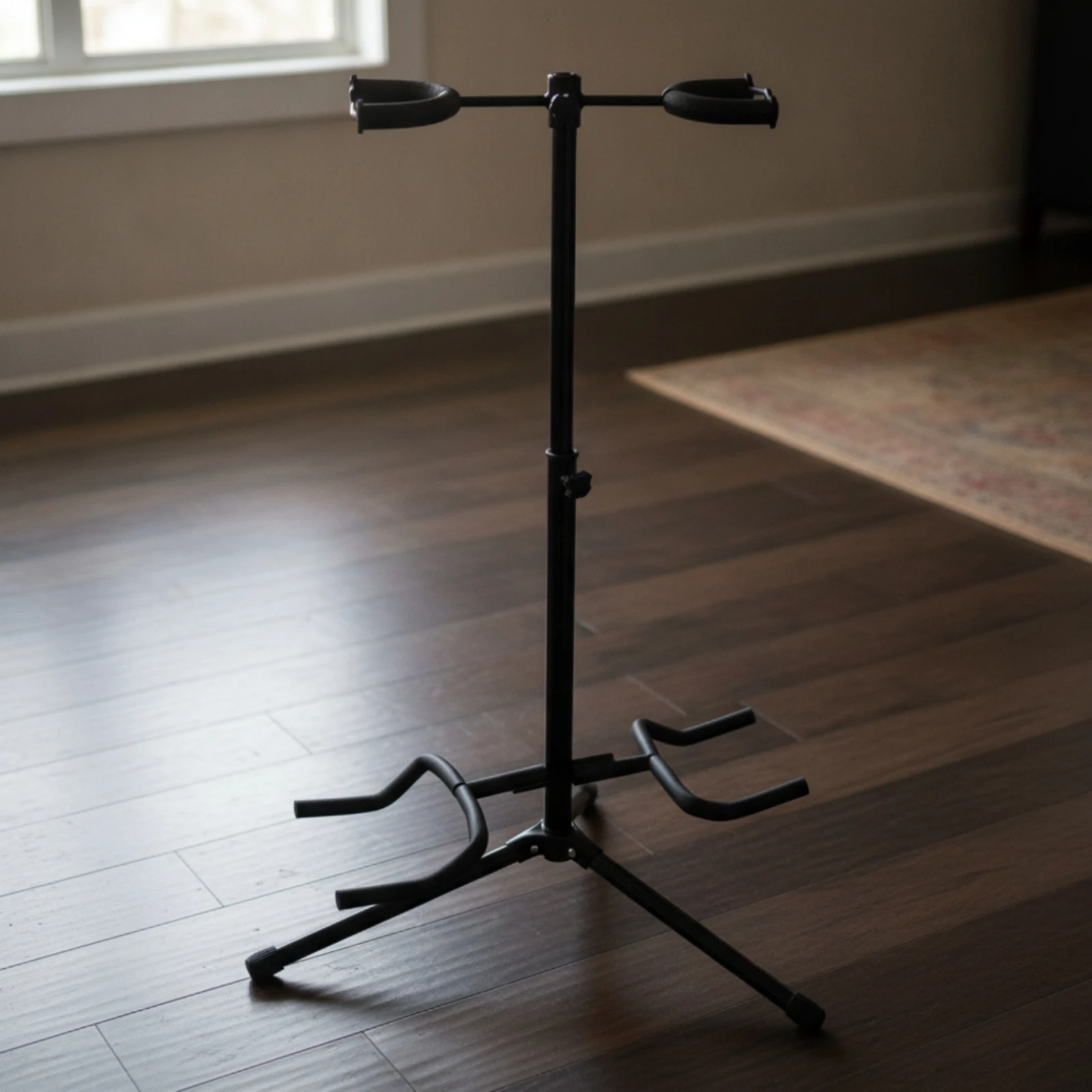 Double Guitar Stand Adjustable-Height Guitar Stand with Padded Yokes Floor-Standing for Guitarists, Music Studio, Stage