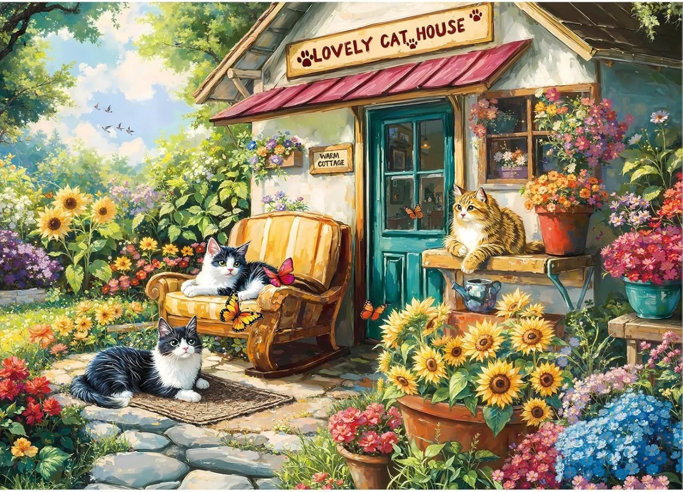 

120/300/500/1000 Piece Cute Cat Cottage Wooden Jigsaw Puzzle for Adult Landscape Puzzle Educationa Toy Challenging Game Nights