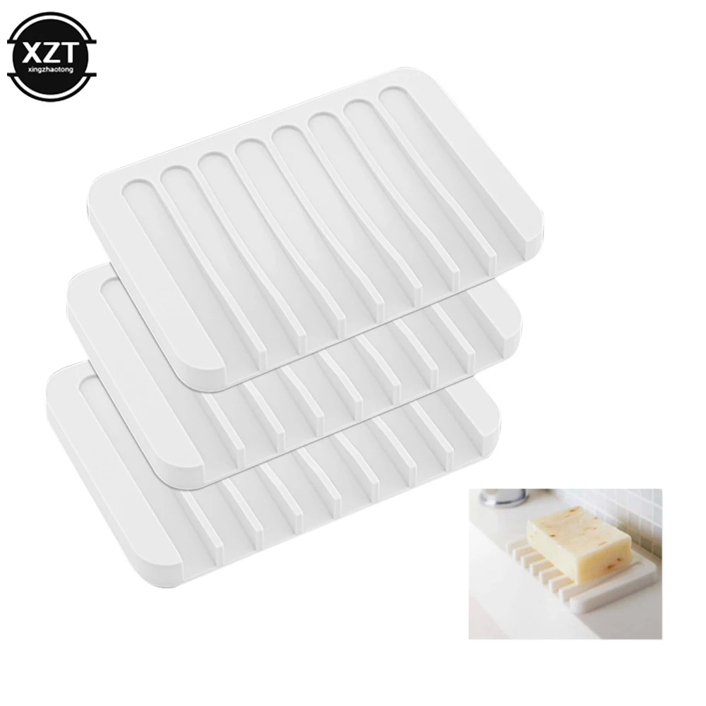 1Pc Bathroom Silicone Flexible Soap Dishes Storage Holder Soapbox Plate Tray Drain Bath  Anti-skidding Tools New