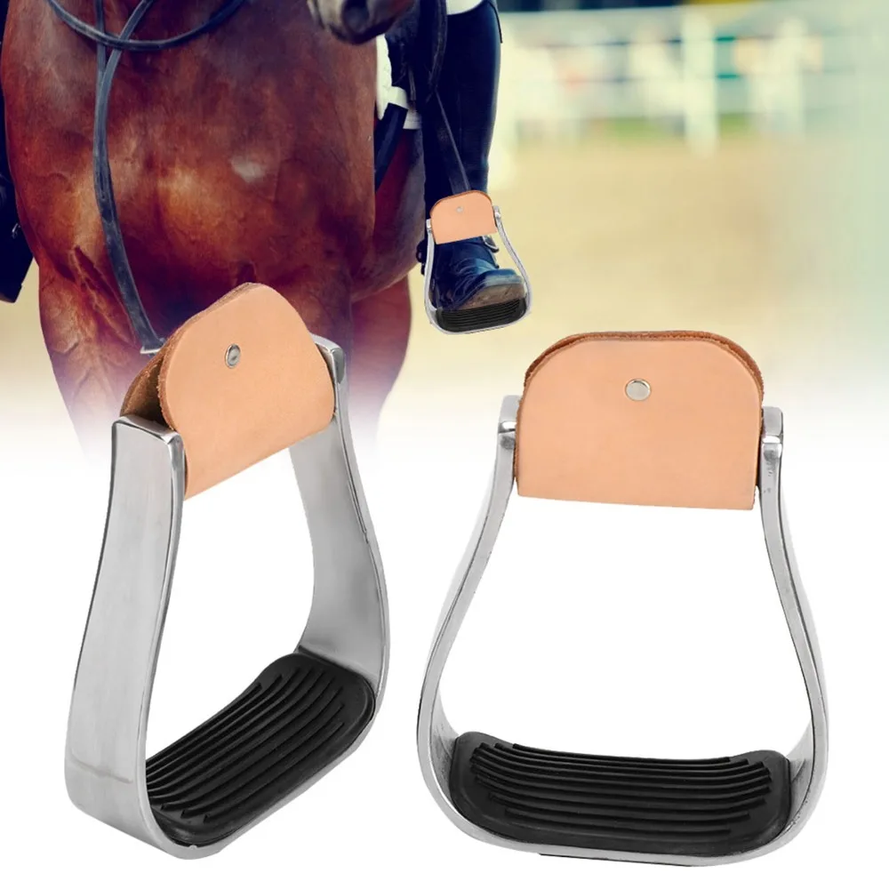 2pcs Aluminum Western Stirrups Silver Non-Slip Bottom Horse Riding Stirrups Rubber Anti-Skid Pad Horse Saddle Tack Stepping On