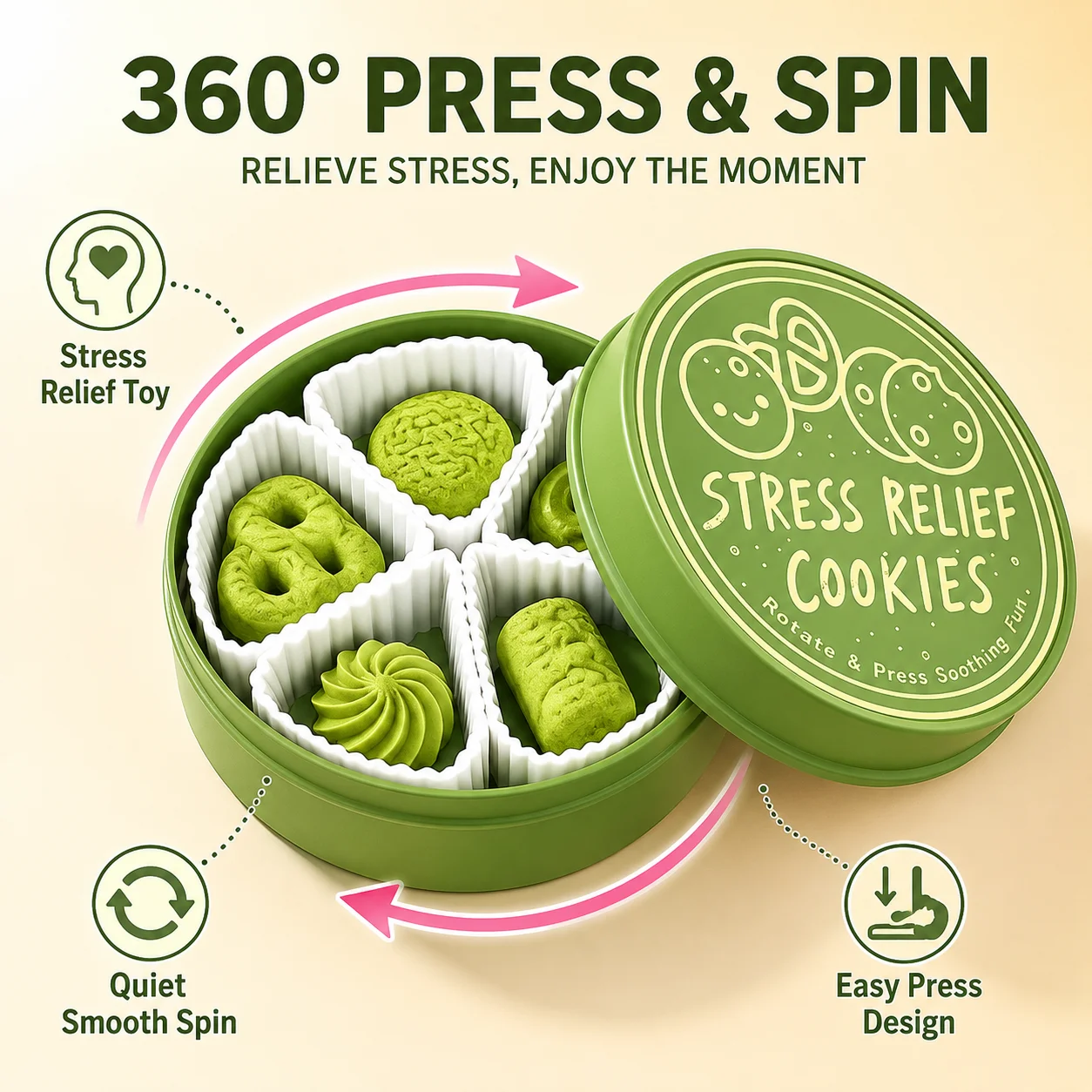 Rotating Doughnut Toy Stress Relief Toy Detachable Cookies Creative Desktop Decoration Simulated Biscuit Gyro Box Gift for Adult