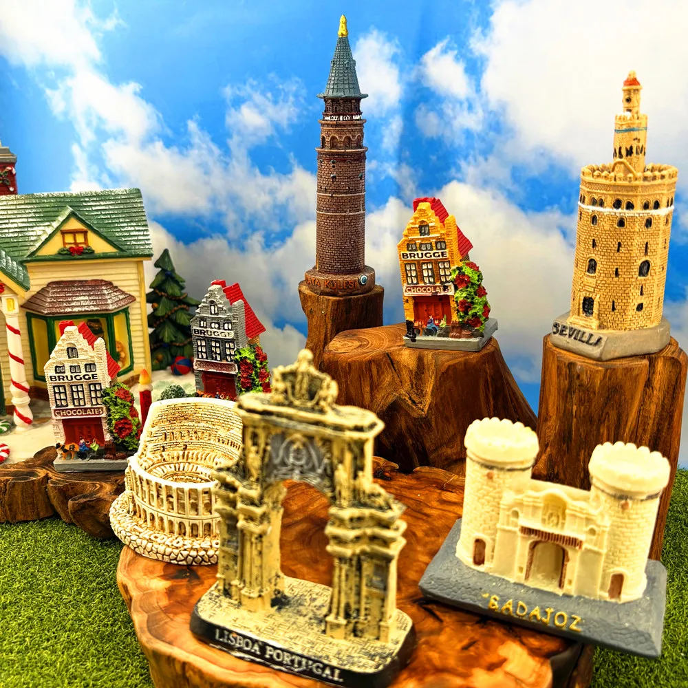 3D Resin Figurine Spain Sagrada Familia Cyprus Landmark USA Brooklyn Bridge Travel Souvenir Home Decor