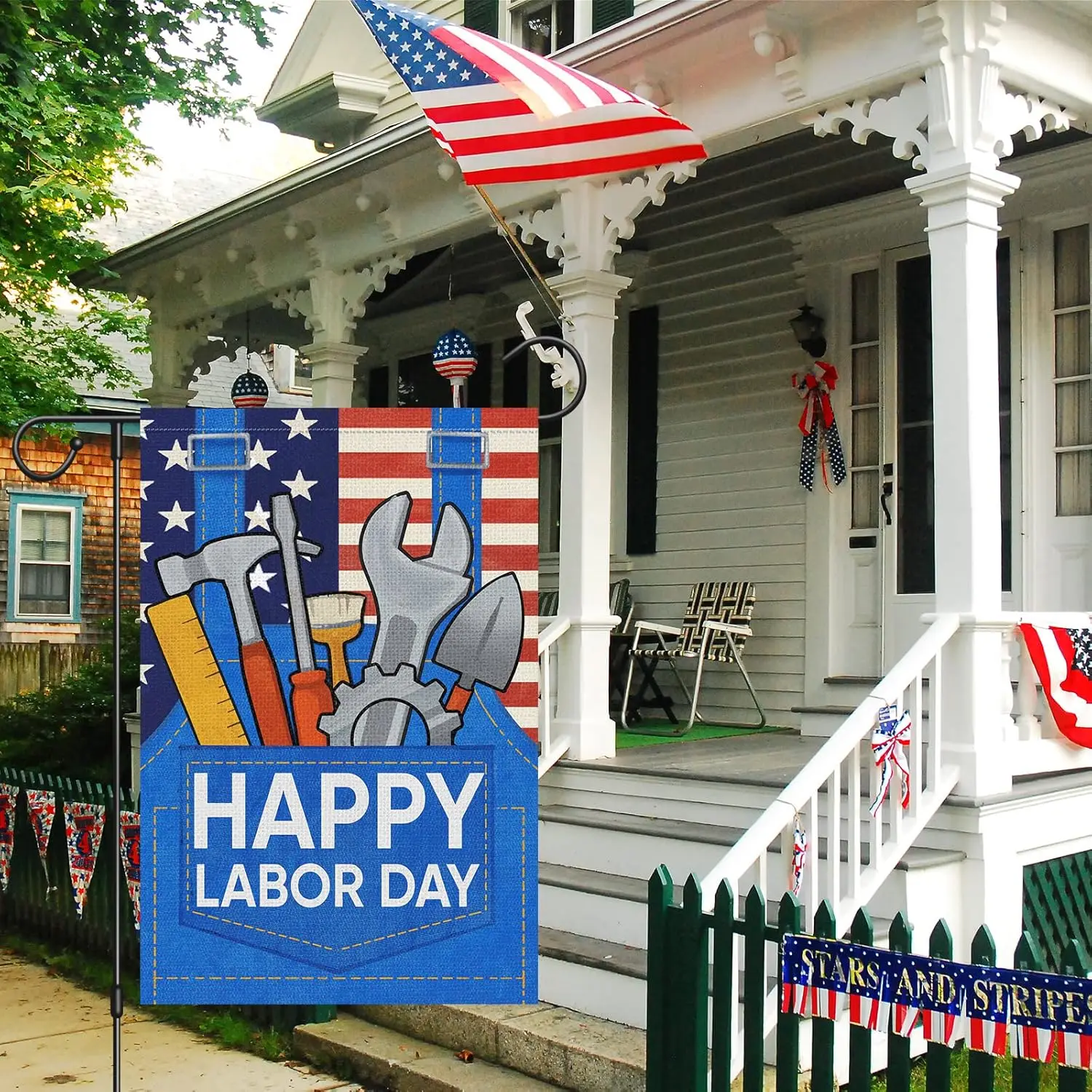 Louise Maelys Happy Labor Day Garden Flag 12x18 Double Sided Vertical, Burlap Small USA Garden Yard House Flags Banner Outdo yyi