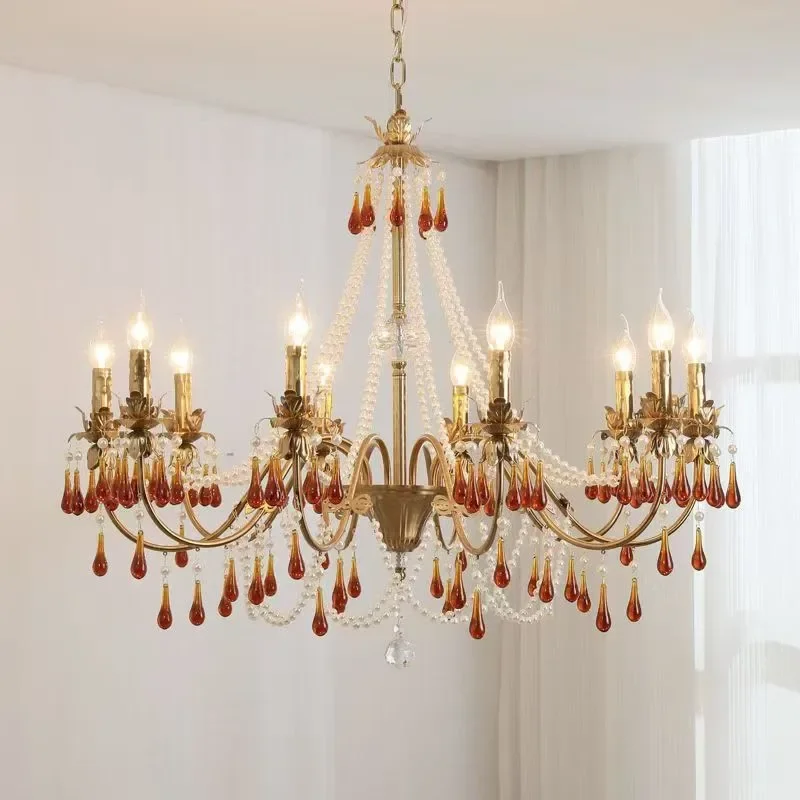 

DORIAN French Candle Brass Chandelier LED American Retro Living Room Restaurant Bedroom Study Villa Hotel Bar Cafe Pendant Lamp