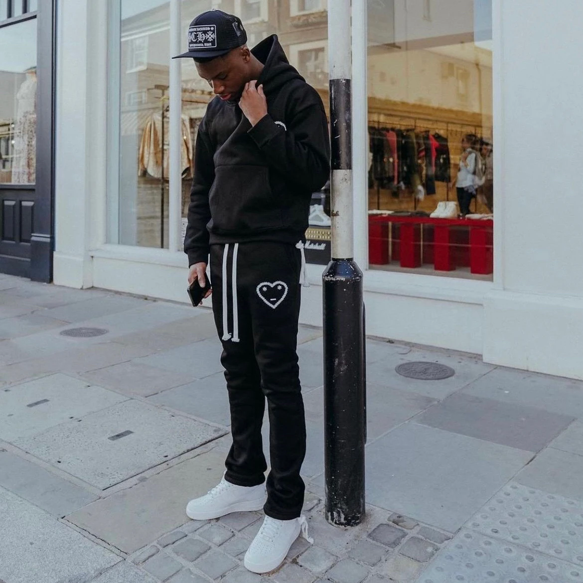 Carsicko Love Hoodie Sweatpants Set Celebrity Sportswear Loose Fit Modern Style Velvet Fabric Long Sleeve Youth Fashion