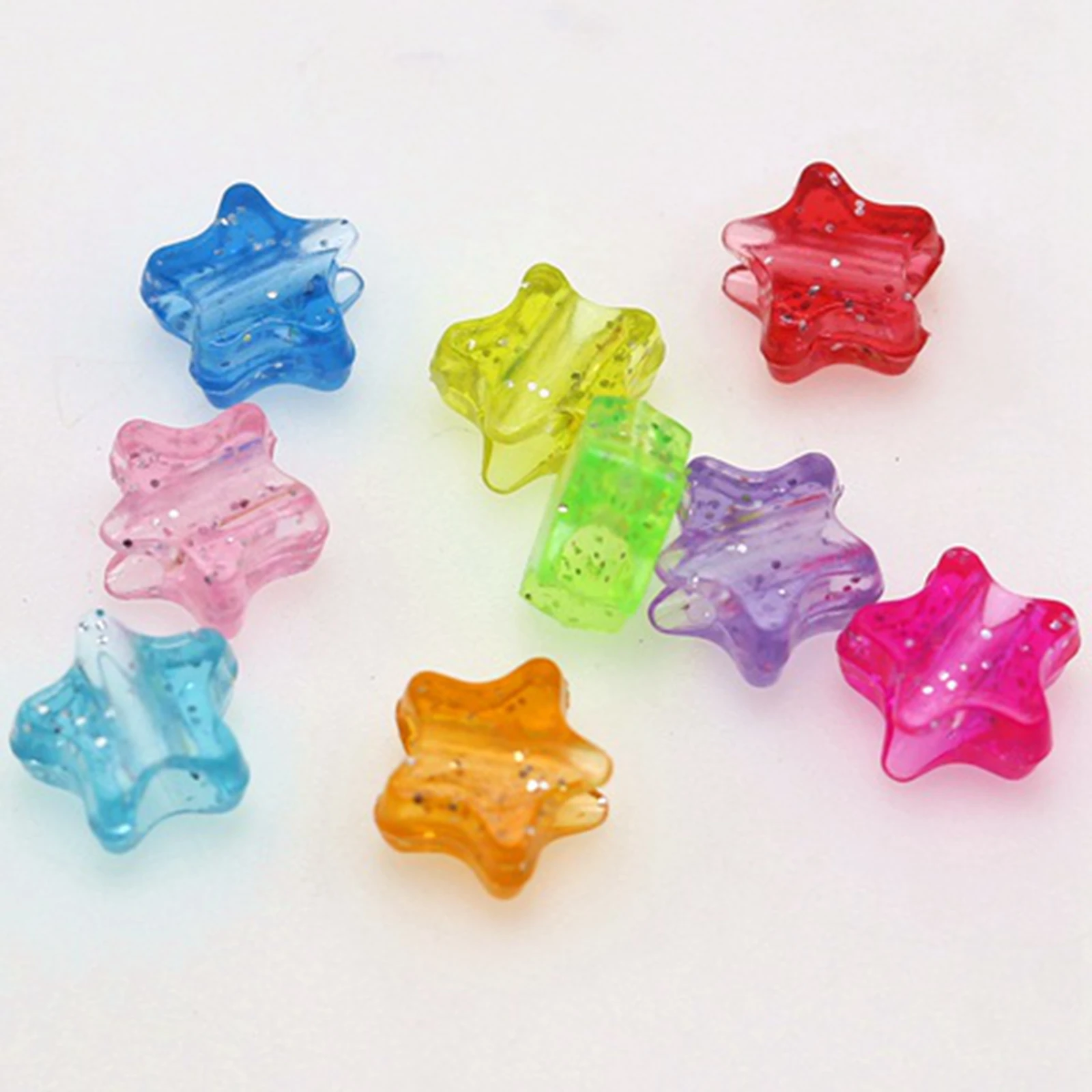 200 Mixed Transparent Glitter Color Star Pony Beads 10mm Big Hole 4mm Kids Craft Kandi Bracelet