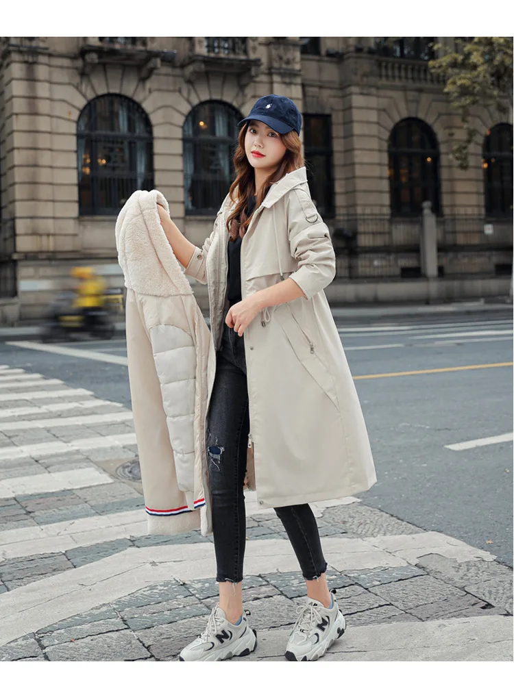 Women Hooded Parkas Coats Long Jackets Solid Detachable Big Fur Lenth Collar Zipper Drawstring Slim Fit Thick Casual 2025 Winter