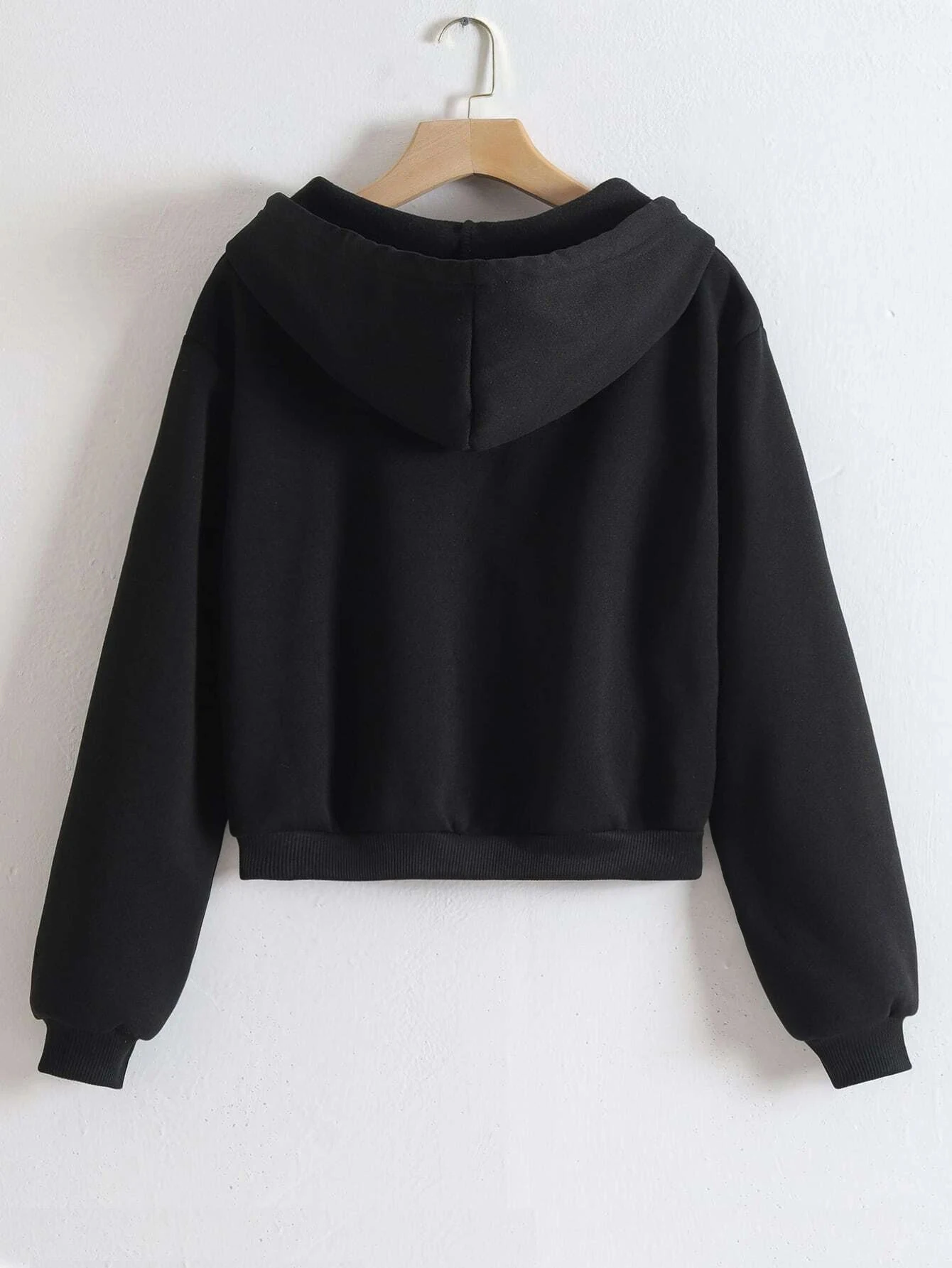 Short Style Drawstring Hoodie For Women Autumn And Winter Velvet Thickened Long-sleeved Zip Sweatshirt