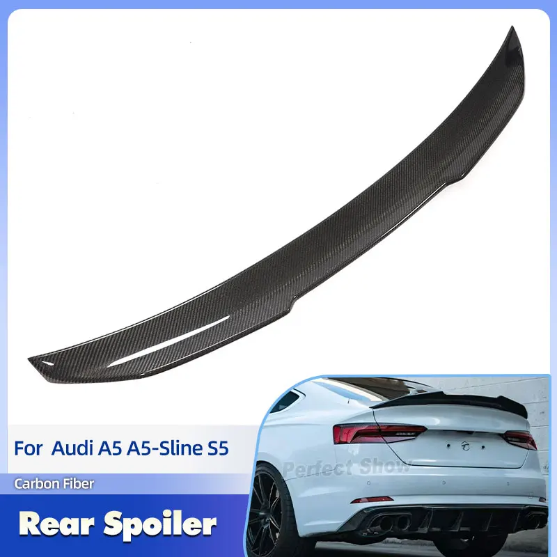 Car Rear Trunk Spoiler Wings Full Carbon Fiber for Audi A5 A5-Sline S5 B9 B9.5 Sportback 4D 2017-2026 Rear Spoiler Boot Wing Lip