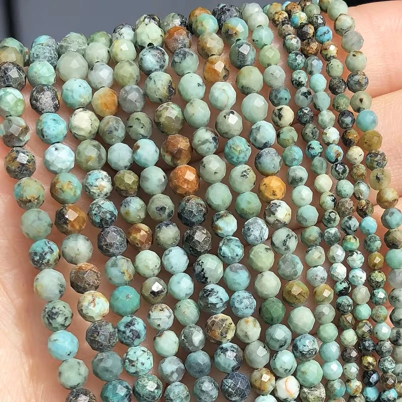 Natürlicher afrikanischer Türkis, indischer Achat, runde facettierte lose Spacer-Perlen, kleine Perlen für DIY-Armbänder, Ohrringe, Charms für die Schmuckherstellung – Detail 3