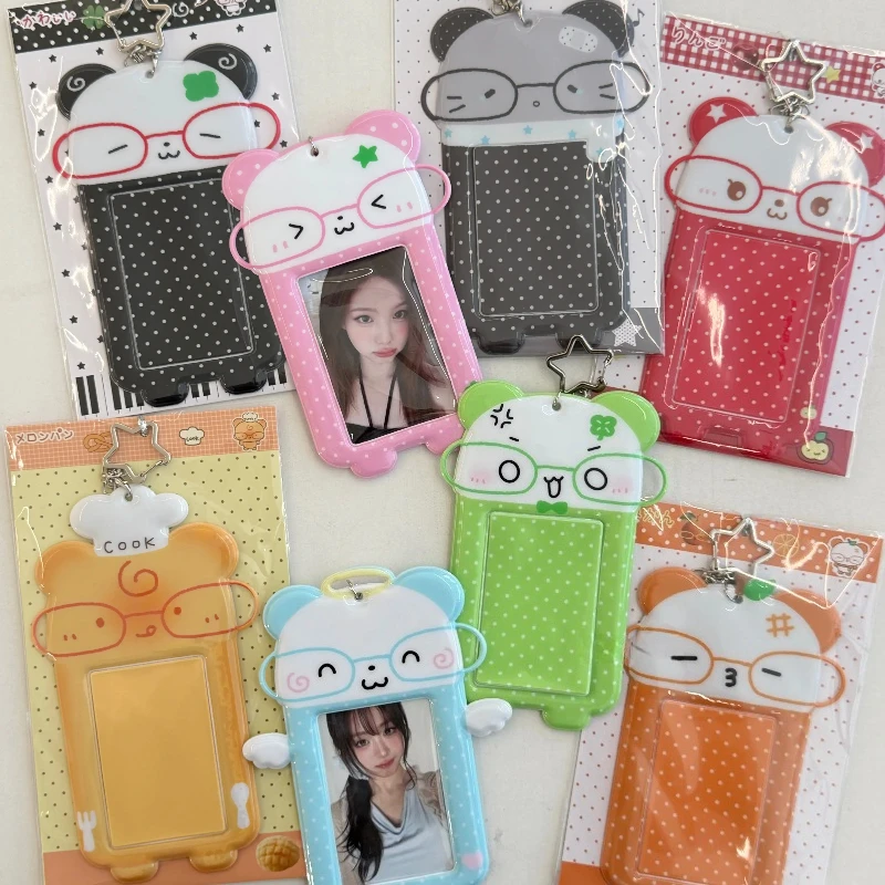 Kawaii Design Panda PVC Photocard Holder Cute Polka Dot Decorative Photo Frame 3 Inch Card Sleeves INS Style for Girls Gifts