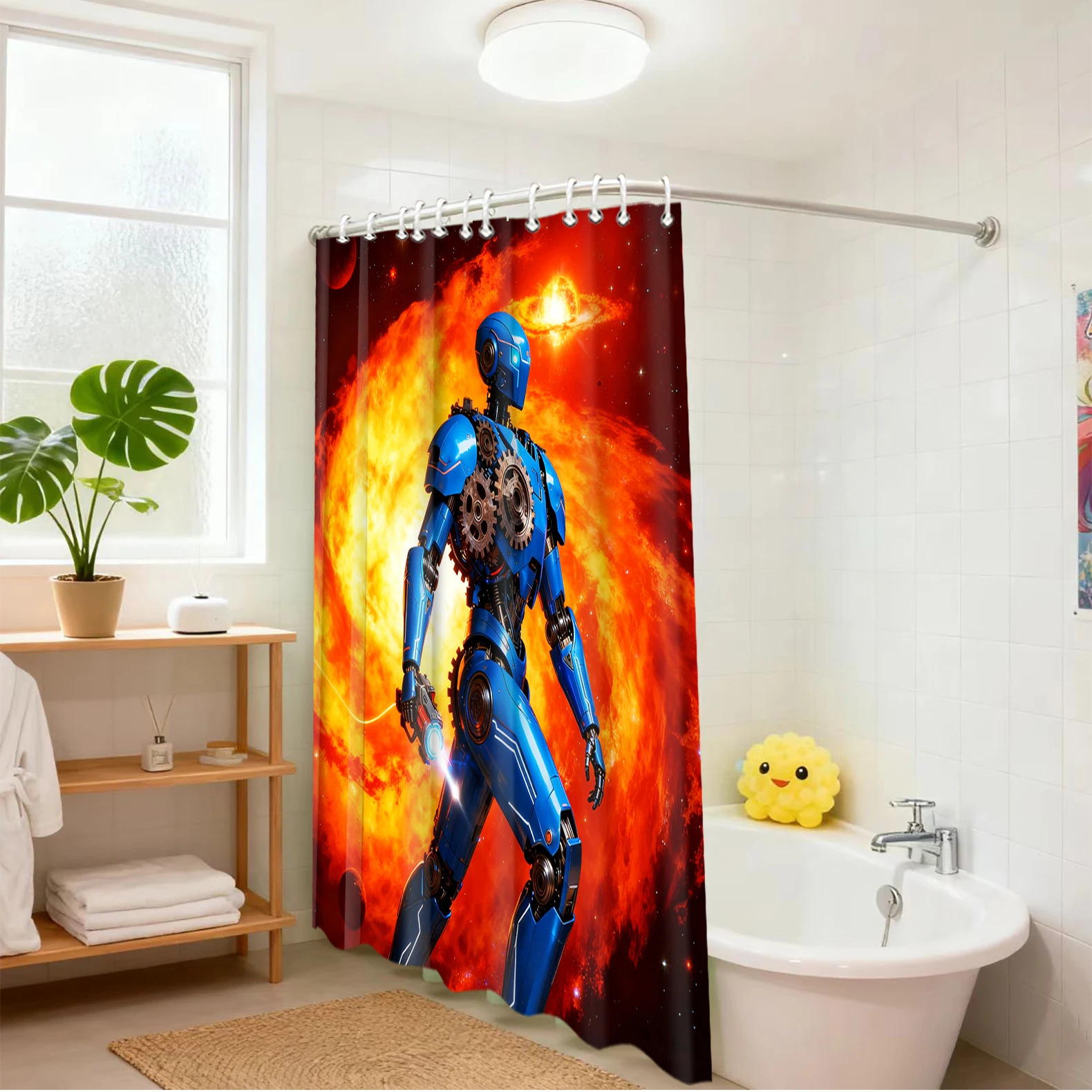 Rideau de bain motif Robot ciel, rideau de douche imperméable avec 12 crochets, décoration de maison pour poissons, livraison gratuite