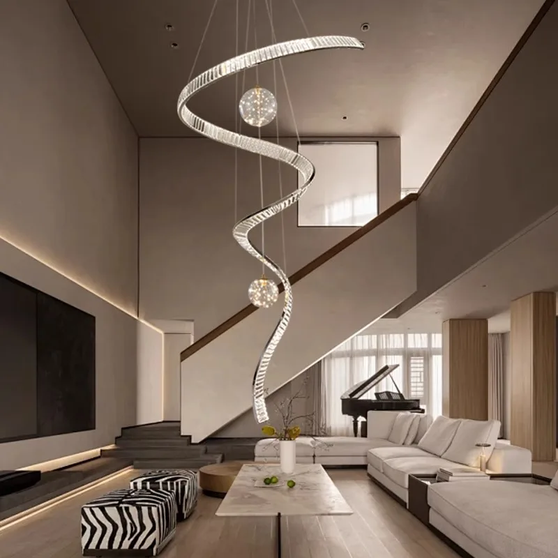 Modern Crystal Stair Chandelier Lights Indoor Lighting Ceiling Lamp Hanging Light Led Chandeliers For Living Room Indoor Lightin