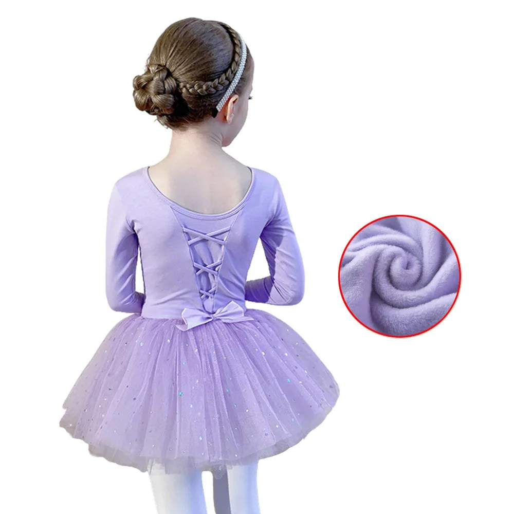 أزياء طويلة الأكمام الاطفال فستان الباليه القطن Bowknot الباليه توتو تنورة حزب اللباس رقيق أزياء رقص الاطفال الفتيات