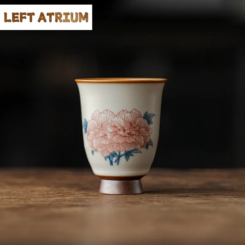 2pc/lot Ru Kiln Porcelain Teacup Boutique Hibiscus Flower Tea Bowl Cup For Tea Meditation Cup Household Cafes Accessories 80ML