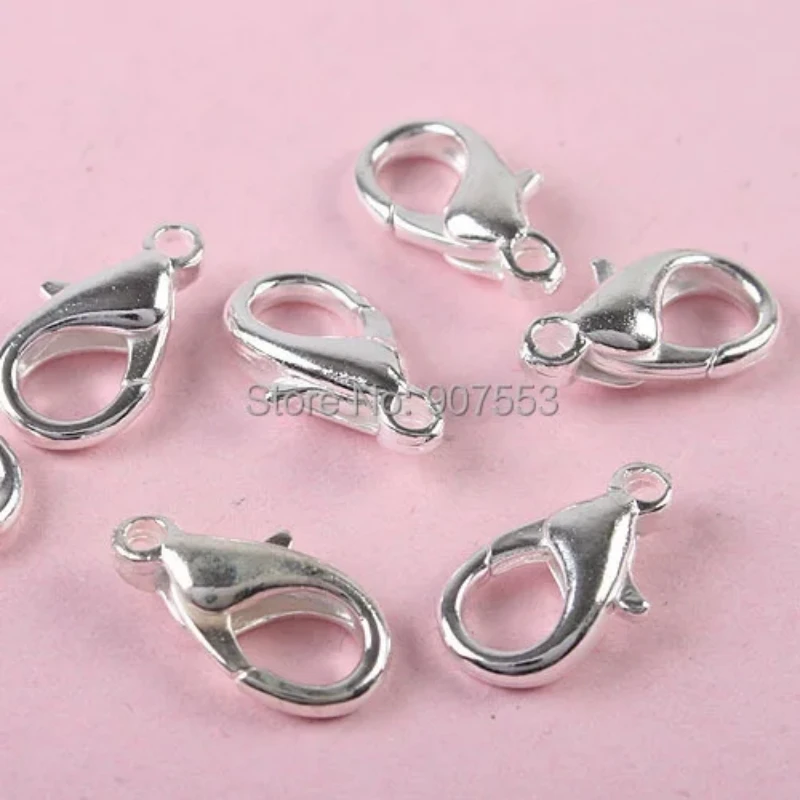 100Pcs 12mm Long Silver Tone Lobster Parrot Clasps H0648 Jewelry Making Supplies