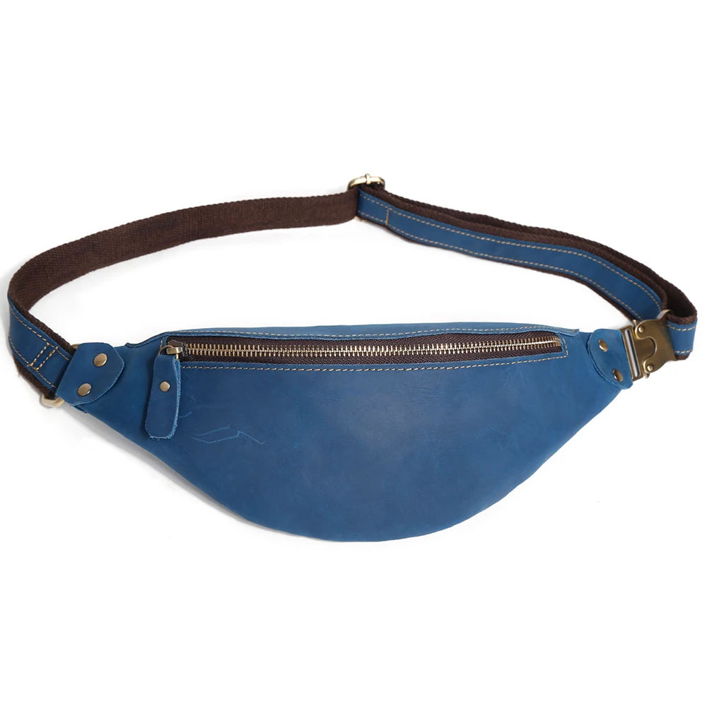 Hot men's crazy horse waist bag multifunctional leather sloping chest bag men's outdoor sports mobile phone waist bag