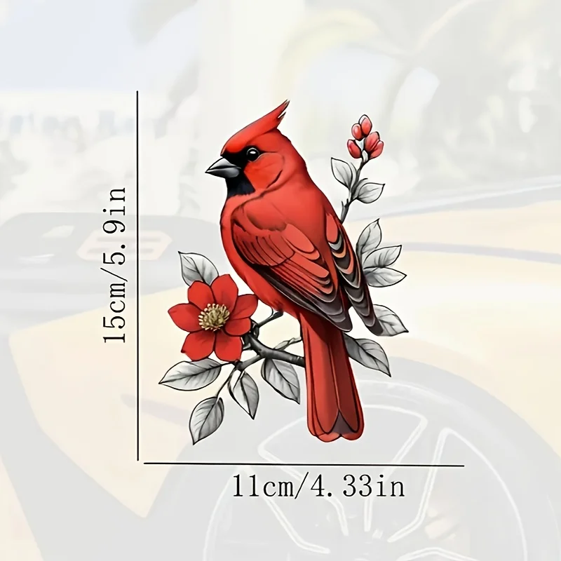 Northern Cardinal Bird & Red Carnation Flower Vinyl Sticker, Popular Decal for Car, Truck, Van, SUV, Laptop & Tumbler Decor