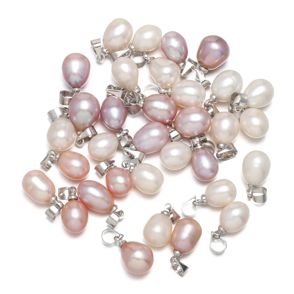 7-8mm AAA 4pcs Natural Freshwater Pearl Pendant Rice Beads Charms for Jewelry Making DIY Necklace Earrings Charms Accessories
