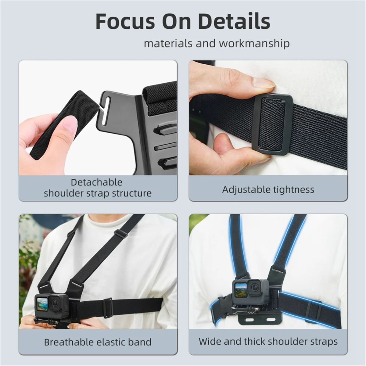 ABRI_Chest Harness Mount Adjustable Chest Strap Belt with J Hook for Gopro Hero 12 11 10 9 Action Camera Accessories