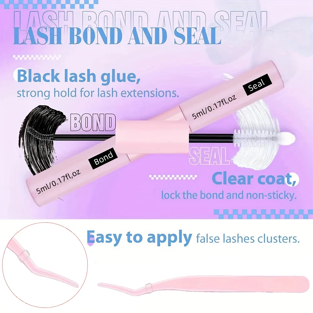 10 مل أسود للعين + مزيل مكياج 5 مل + أداة تجعيد الرموش، مجموعة غراء الرموش: 1 مناسبة لتوسيع مجموعة الرموش محلية الصنع #6