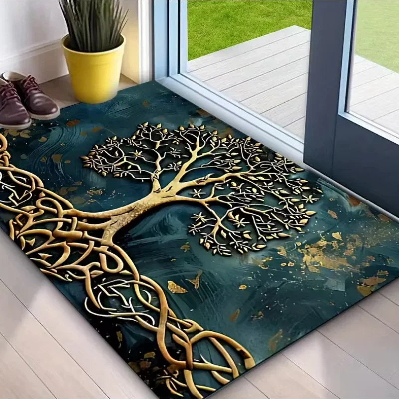VIKAMA Tree Of Life Entrance Mat Non-Slip and Wear-Resistant Entrance Mat Washable Indoor and Outdoor Carpet Home Decoration