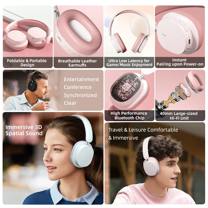 Over Ear Head Mounted Headphone 40mm Neodymium Drivers Stereo Game Music Earphone 15 Hours Endurance Foldable Wireless Headset