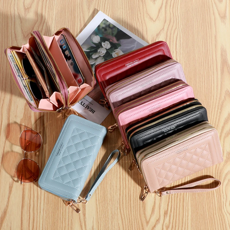 Women's Wallet New Long Leisure Mobile Phone Bag Double Zipper Wallet Large Capacity Card Holders