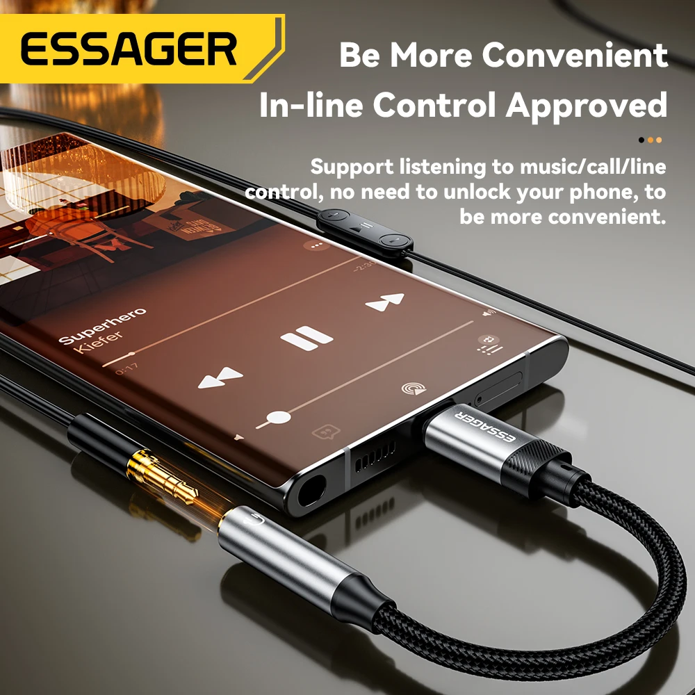 Essager Type C to 3.5mm Audio Adapter USB C Cable Headphones Adapter 3.5 Jack Audio cable For iphone 15 MacBook Samsung Oneplus