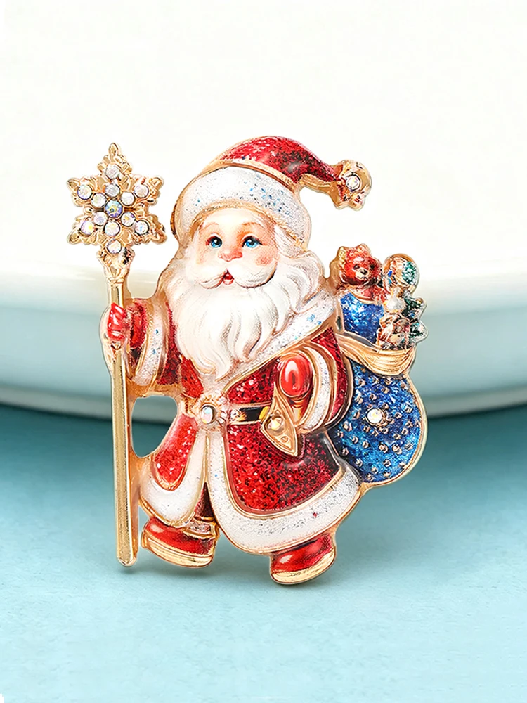 Wuli&baby Weihnachtsbroschen im blau-weißen Porzellandesign für Damen, Baum, Katzen, Weihnachtsmann, Nussknacker, Neujahrsbroschen
