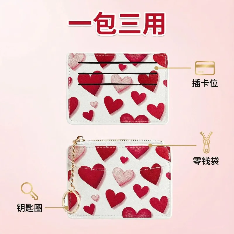 Red Creative Love-Themed Card Holder wallet Multi-Slot ID Passport Wallet Compact Zipper Coin Purse for Women Girl