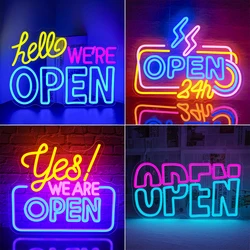 Olá Estamos Open Neon Sign, Luz LED, Decoração do quarto para Bar, Café, Sobremesa Abertura, Lâmpada Bem-vindo para Abertura Loja de Negócios