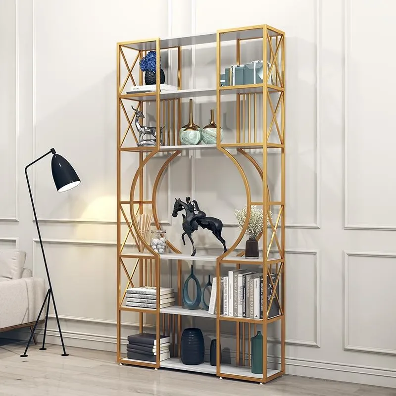 for Wrought Iron Partition Shelf Nordic Creative Multi-layer Bookshelf Solid Wood Floor Screen Living Room Storage Rack