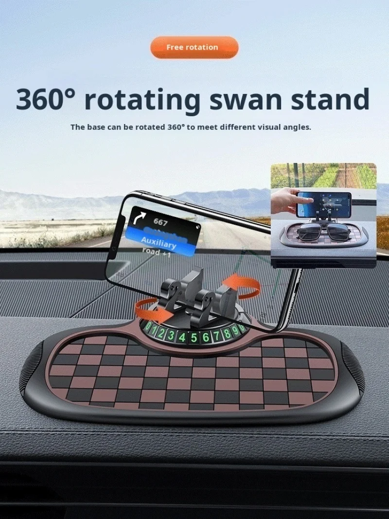 Car multifunctional dashboard mount center console holder Swan Bracket Checkered Protective Mats