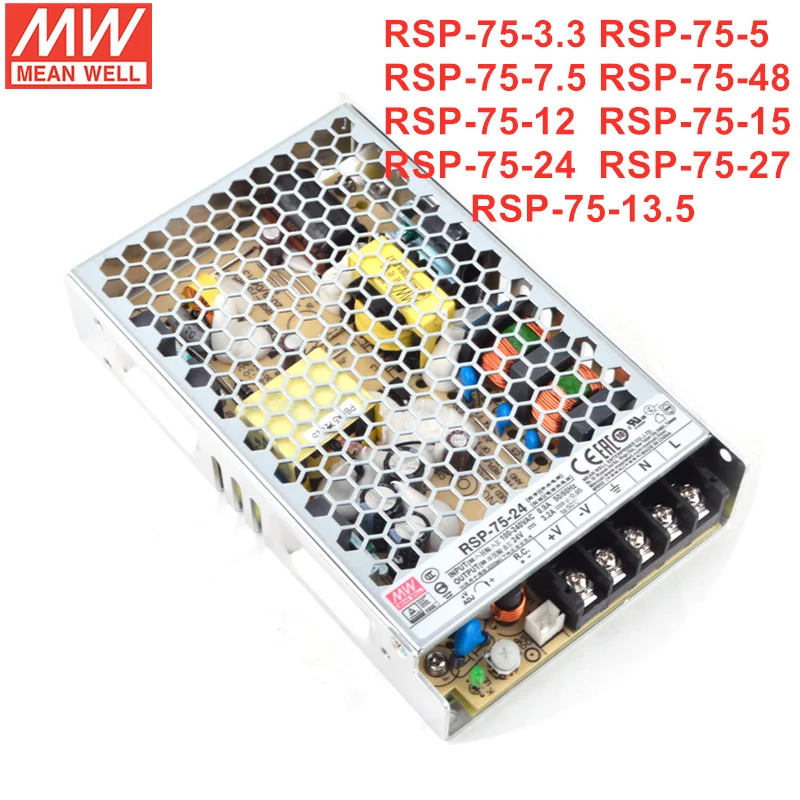 

MEAN WELL RSP-75 Series 75W Single Output Power Supply With PFC Function RSP-75-3.3/5/7.5/12/15/24/27/48V