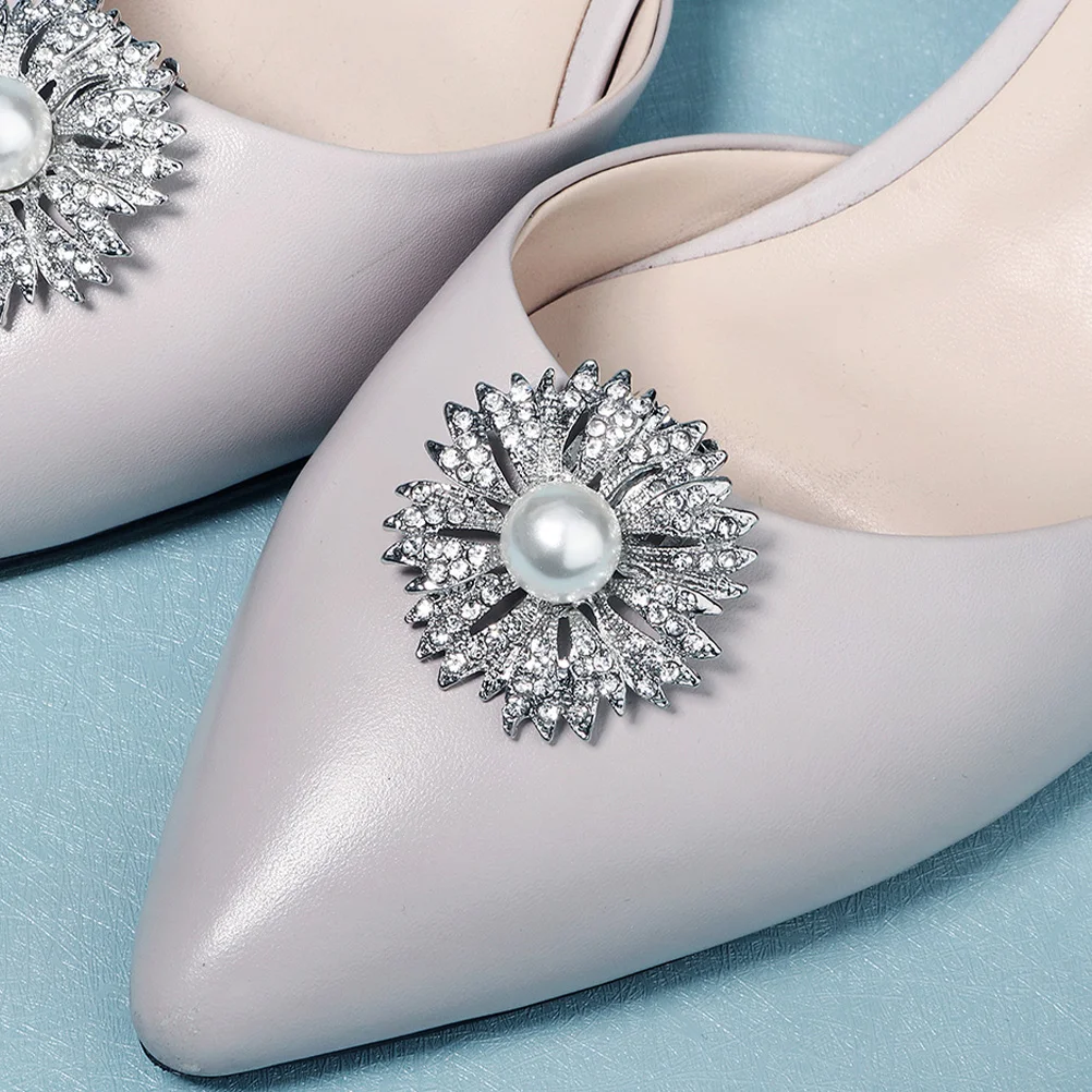 

Shoe Flower Accessories Elegant Clips Vintage Decorative Buckle Rhinestone Pearl Buckles Girl DIY Alloy Bride