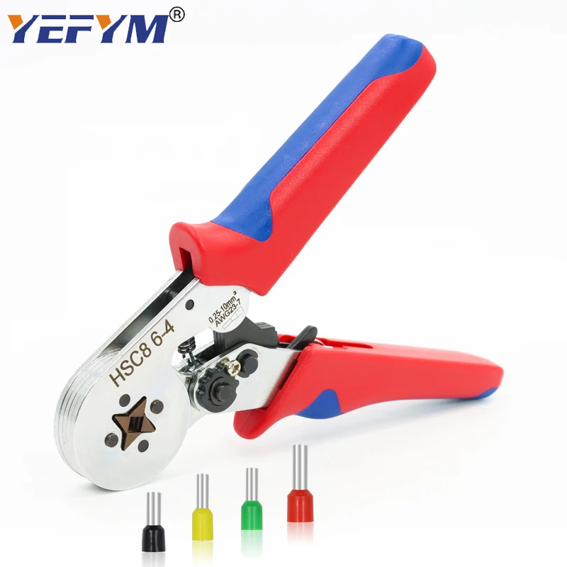 Ferrule Crimping Tool Tubular / Pin Terminal Professional Electrician Pliers HSC8 6-6/6-4 Adjustable Ratchet YEFYM Tools