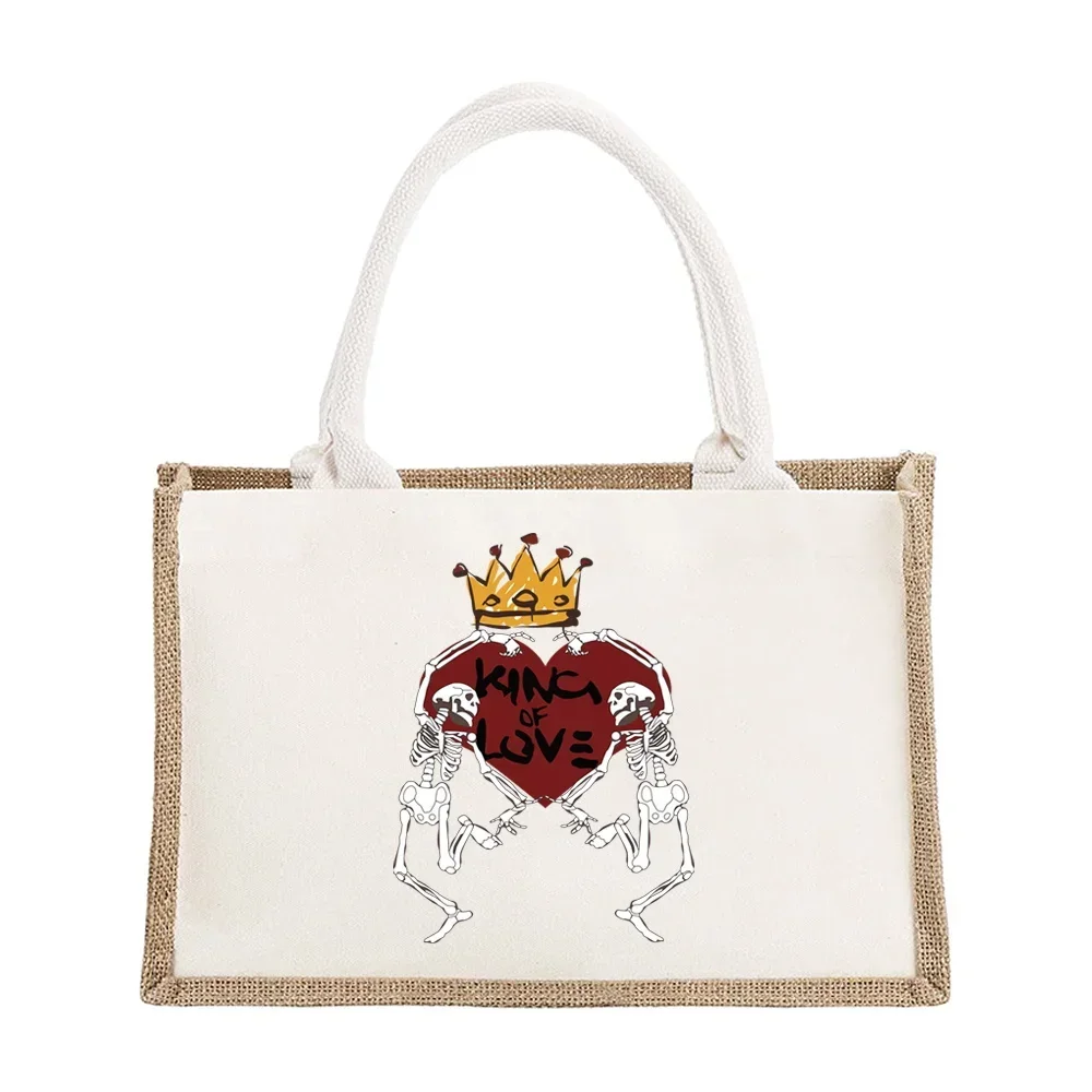 Shopper Bag Vintage Tote Bags Portable Large Capacity Commuting Shoulder Bag Linen Handbag Love Printing