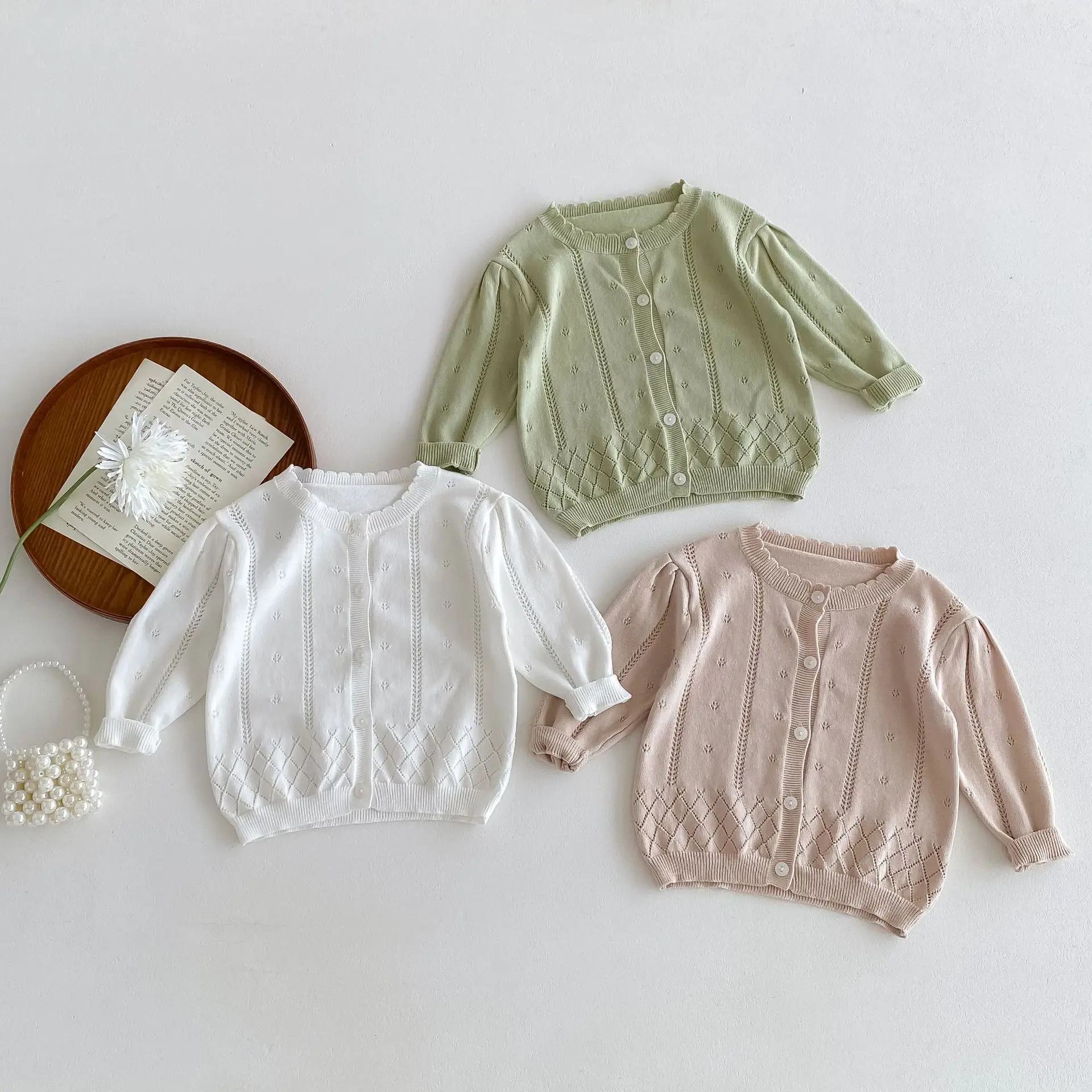 2024 Summer New Children Long Sleeve Knitted Cardigan Solid Infant Girl Sunscreen Jacket Toddler Baby Air Conditioned Shirt Tops