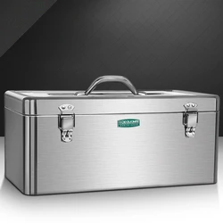 Caja de Herramientas de acero inoxidable para el hogar, multifuncional, portátil, de gran tamaño, gruesa, con agujeros de bloqueo