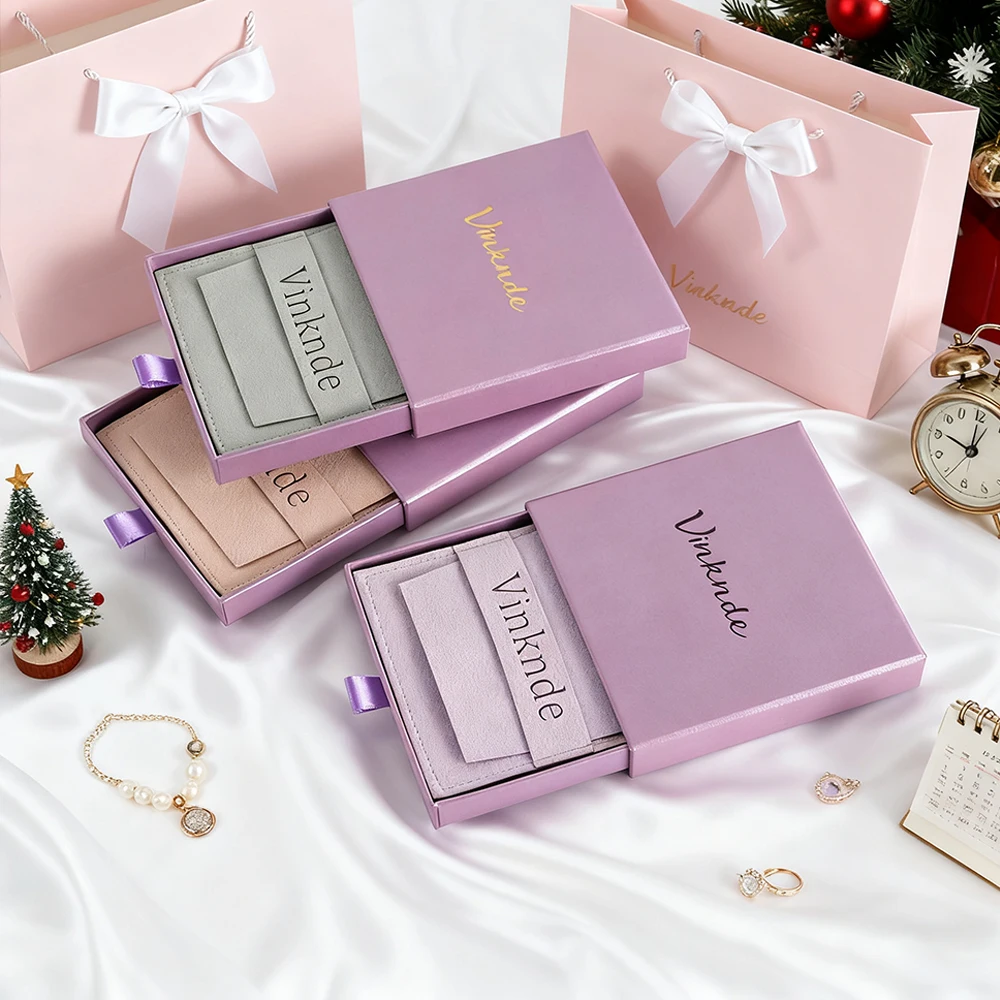 

Custom 7x7x2.5cm Drawer Jewelry Packaging Box Necklace Ring Earing Bracelet Storage Organizer Display Gift Boxes With Velvet Bag