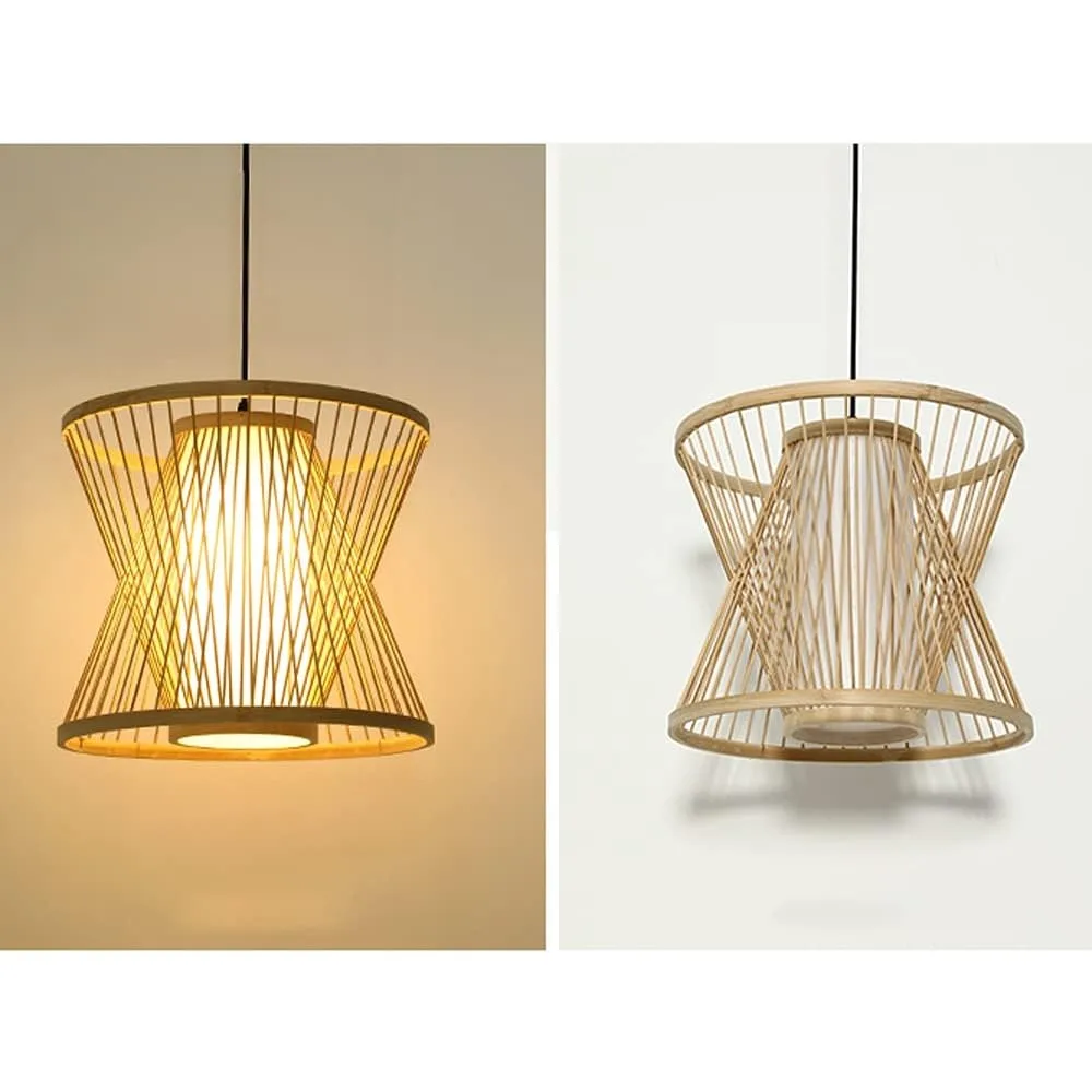 Japanese Style Teahouse Ceiling Chandelier Bamboo Art Lampshade Pendant Light For Bedroom Balcony Courtyard Study(E27 Base 35cm)