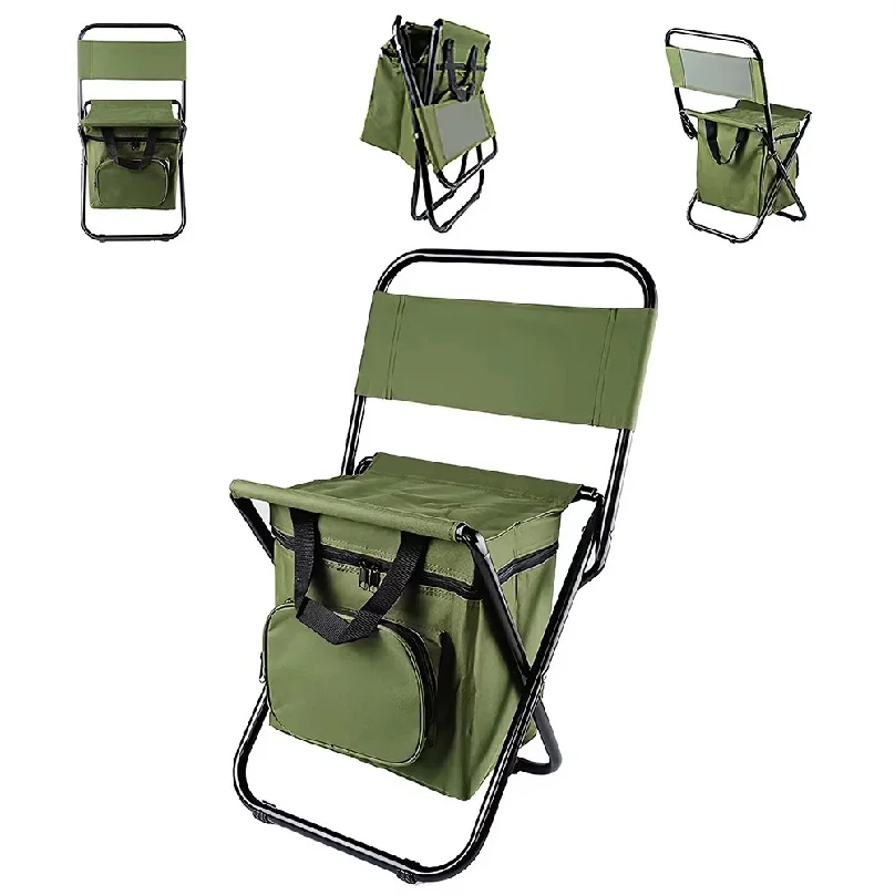2-in-1 Folding Camping Chair with Insulated Cooler Bag, 260lbs Capacity, Portable Outdoor Seat for Fishing Hiking Picnic