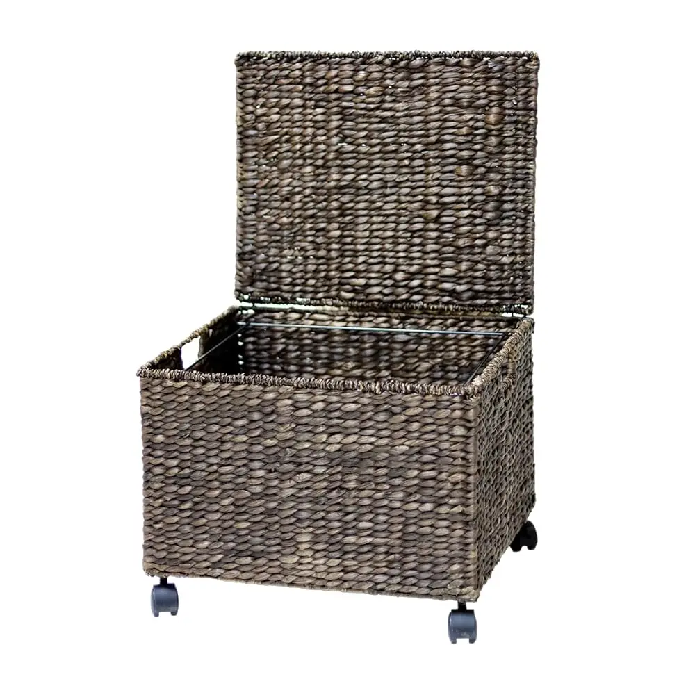 

Rolling File Box Wicker File Cabinet Hanging File Baskets Water Hyacinth Storage Basket (Brown)