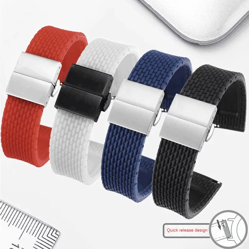 

General Brand Butterfly Buckle Rubber Watch Strap With 18/19/20/21/22/23/24mm Flat Interface Silicone Watchband