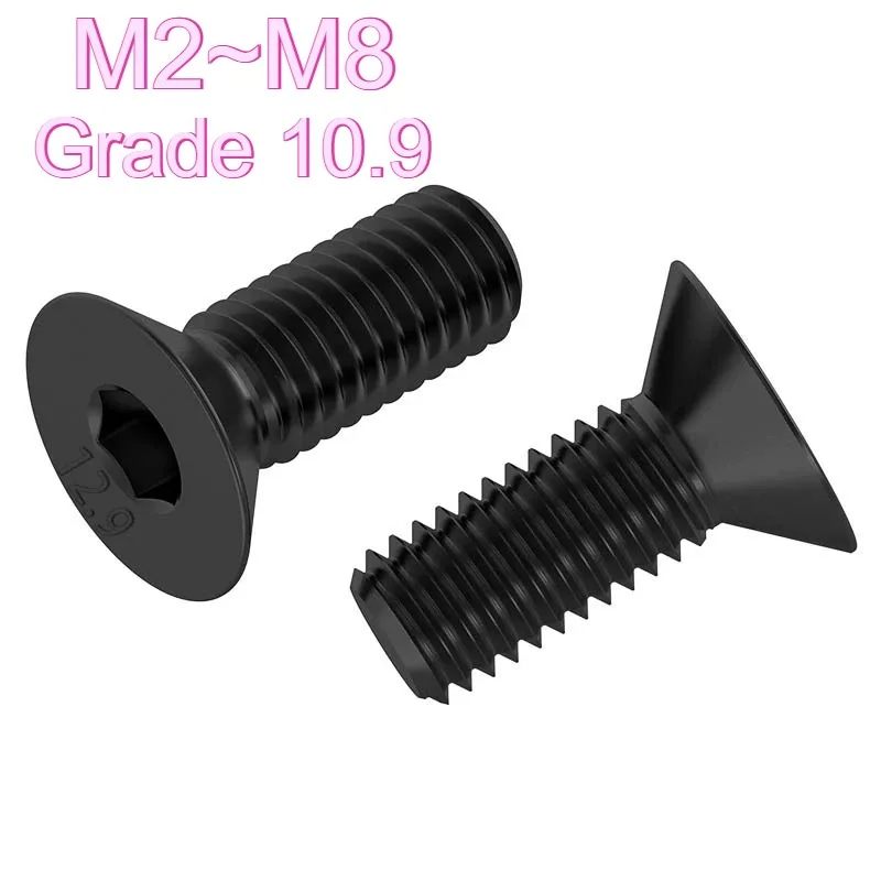 M2 M2.5 M3 M4 M5 M6 M8 Black Grade 10.9 Hexagon Hex Socket Flat Countersunk Head Screw Allen Bolts DIN7991 High Quality