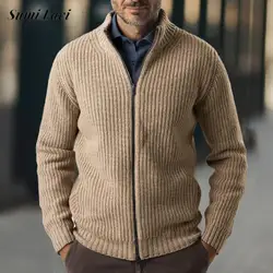 2025 Spring Fall Fashion Knit Cardigan Jacket Mens Sweaters Solid Color Long Sleeve Slim Sweatercoats Men Vintage Knitted Coats