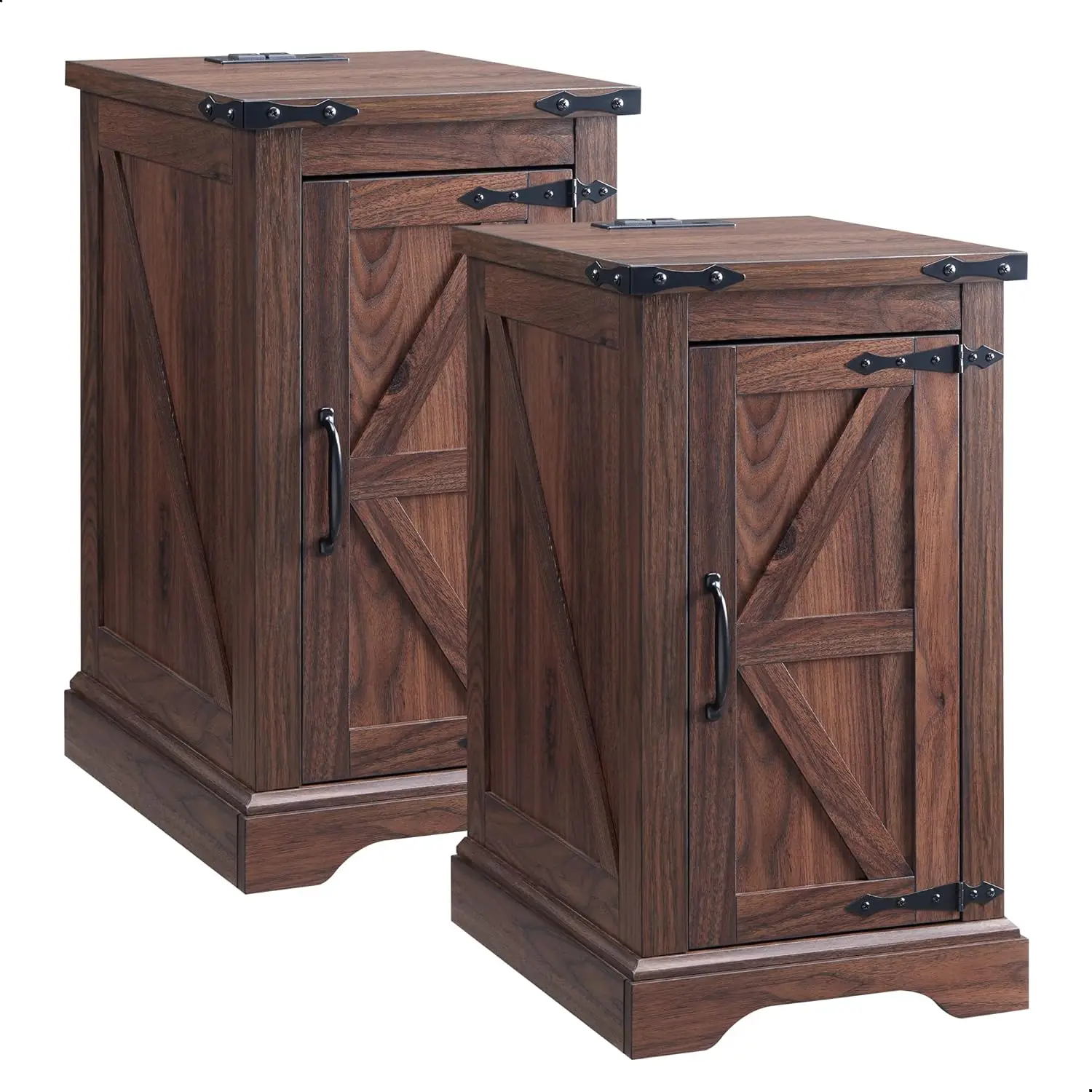 

Rustic Farmhouse Nightstands Set of 2 with Charging, Adjustable Shelf, Brown Wood End Tables for Living Room, Bedroom