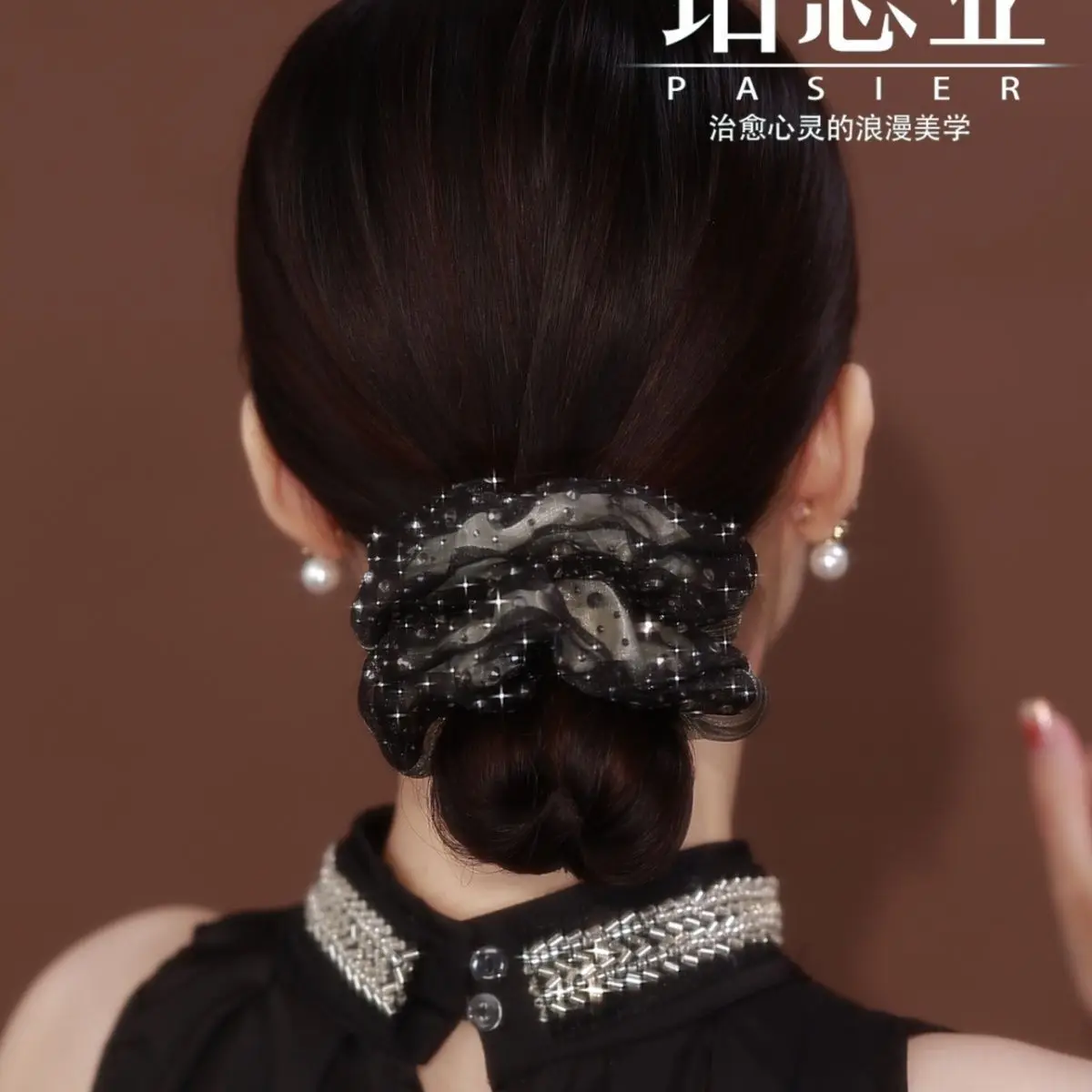 

Little Star Large Intestine Ring Full Diamond Hair Ring Inlaid French Double-Layer Organza Sweet Headdress Flower Head Rope